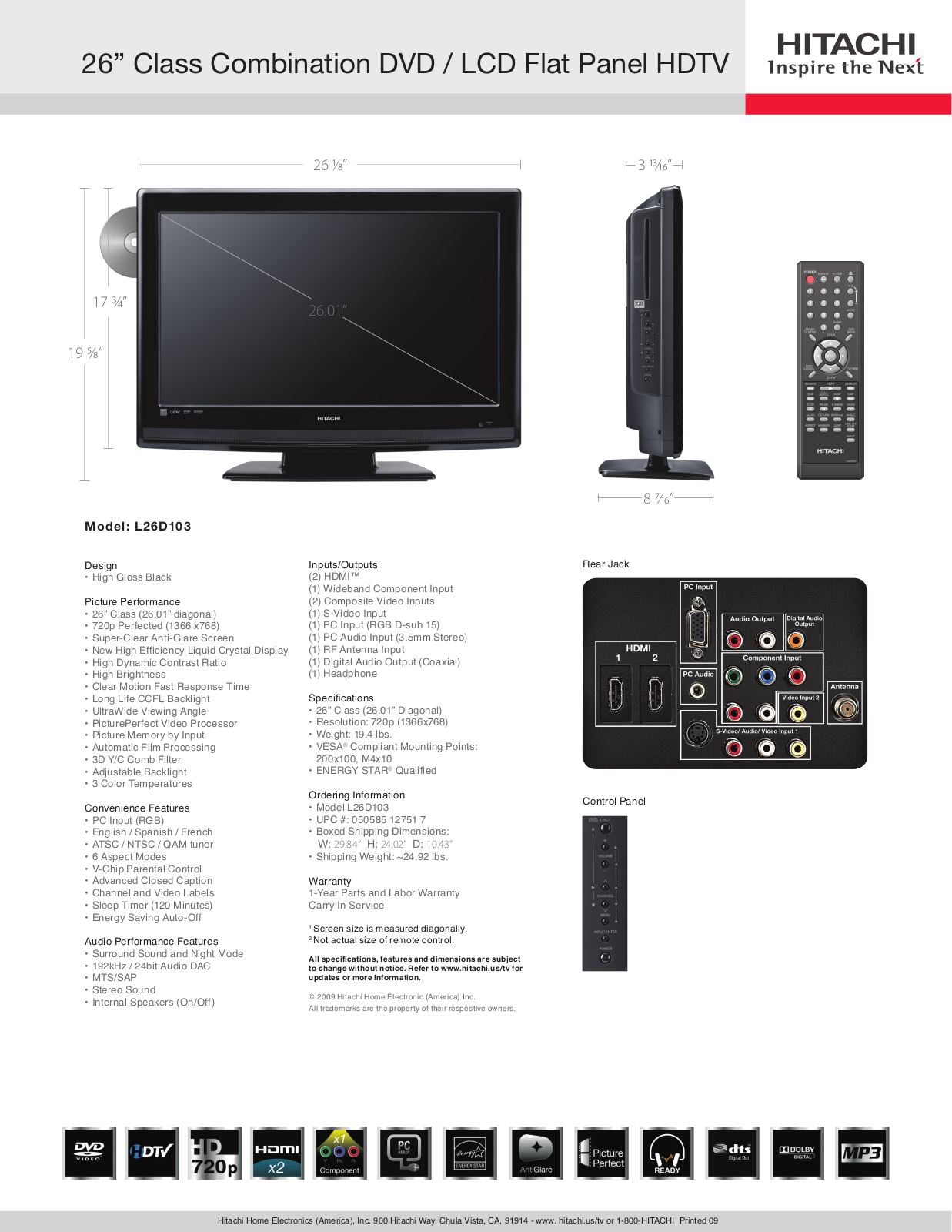 Hitachi L26D103 User Manual