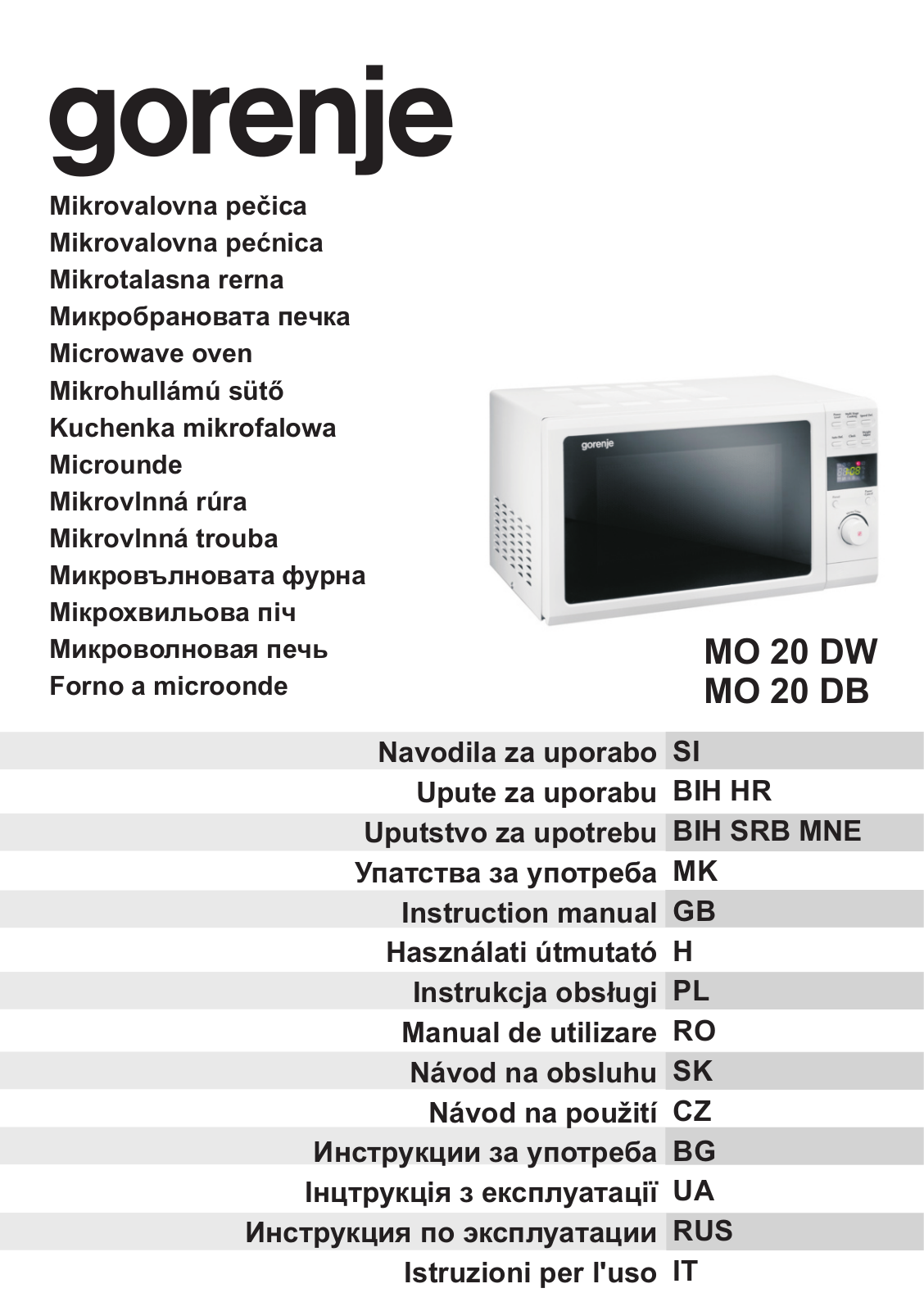 Gorenje MO-20 DW, MO-20 DB, MMO20DWII User Manual