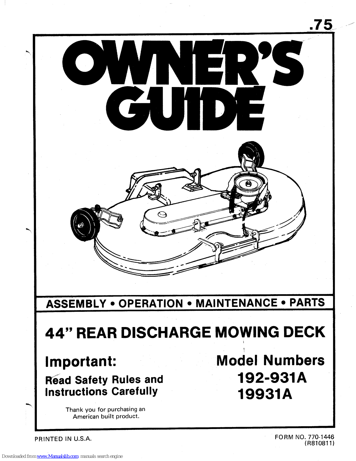 MTD 192-931A, 19931A Owner's Manual