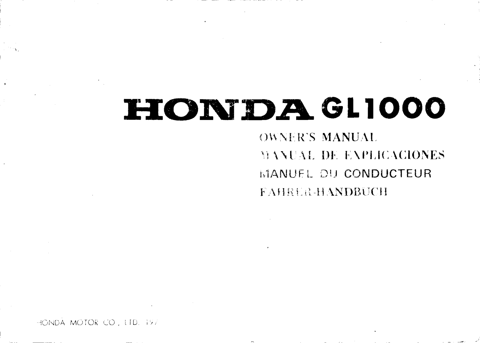 Honda GL1000 1978 Owner's Manual