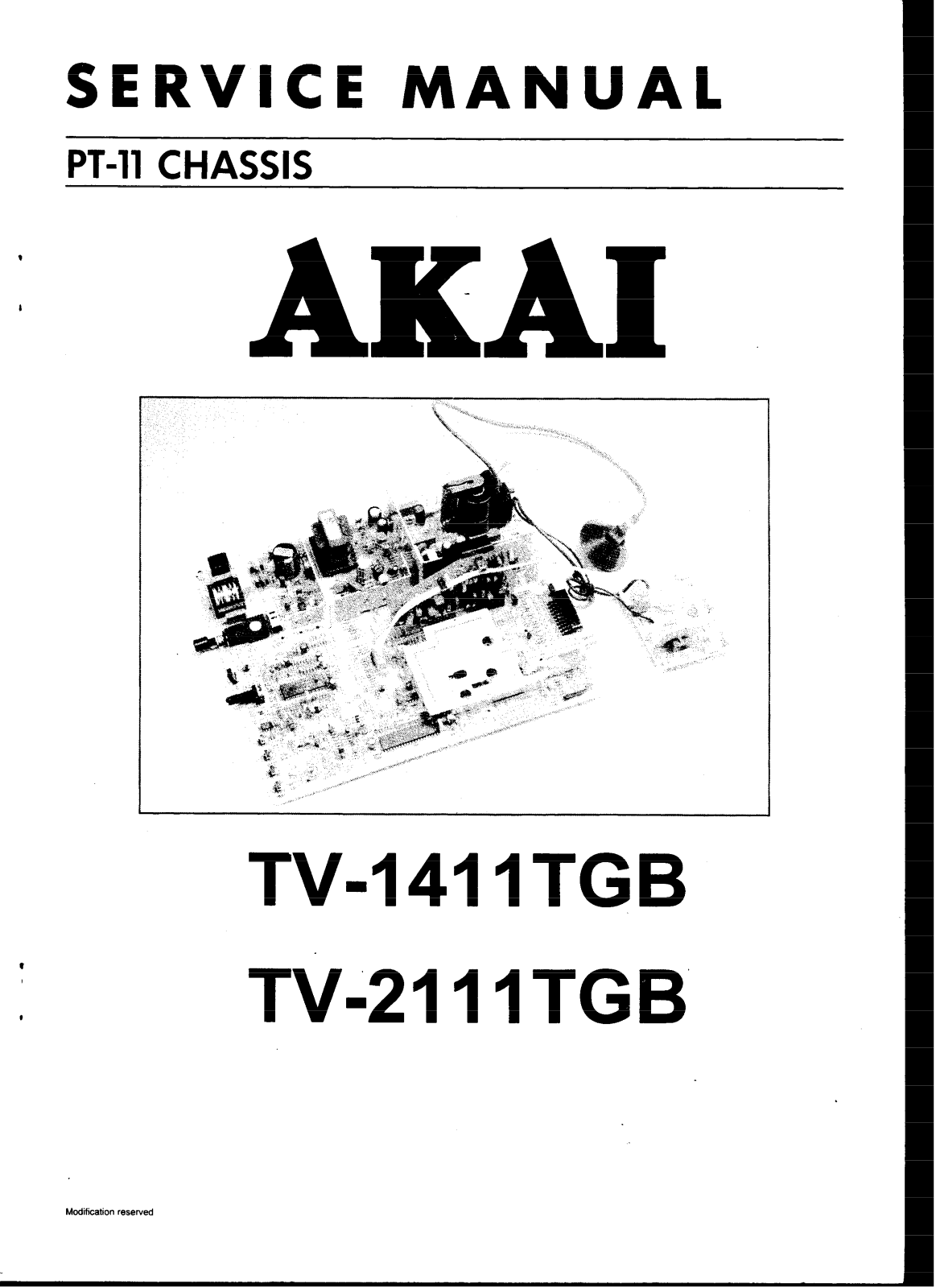 Akai PT-11, TV-2111TGB, TV-1411TGB Service Manual