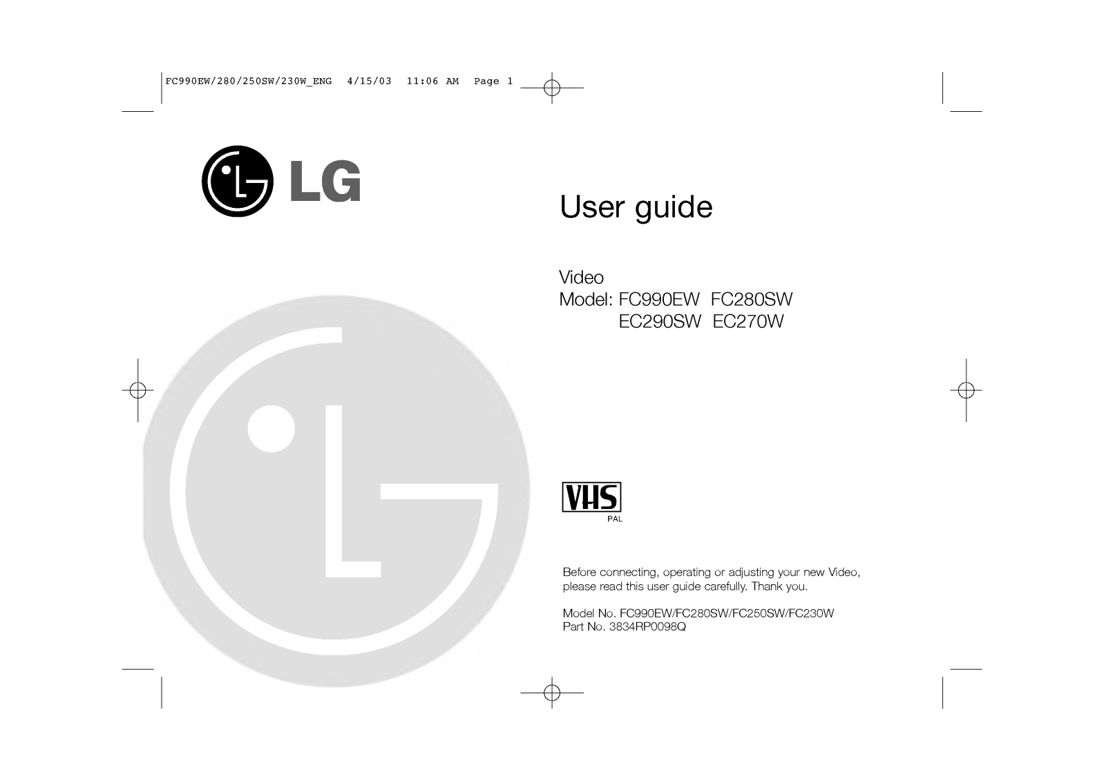 LG FC280SW, FC990EW User Manual