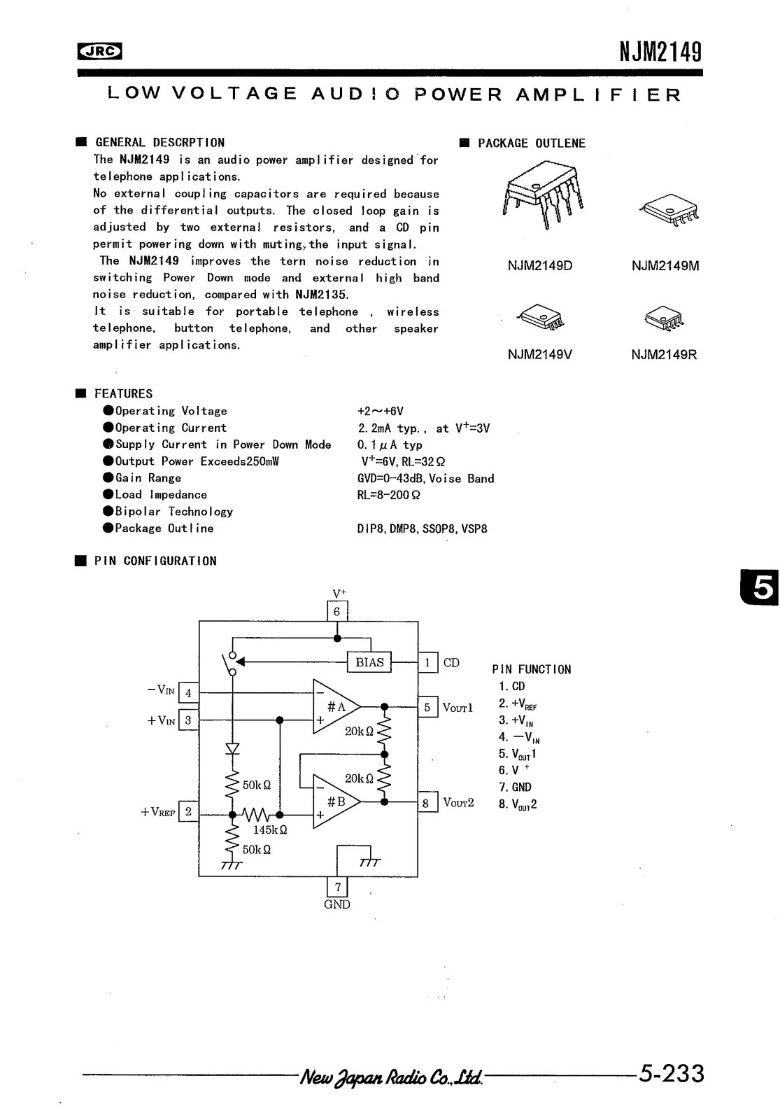 JRC NJM2149R, NJM2149D, NJM2149V, NJM2149M Datasheet