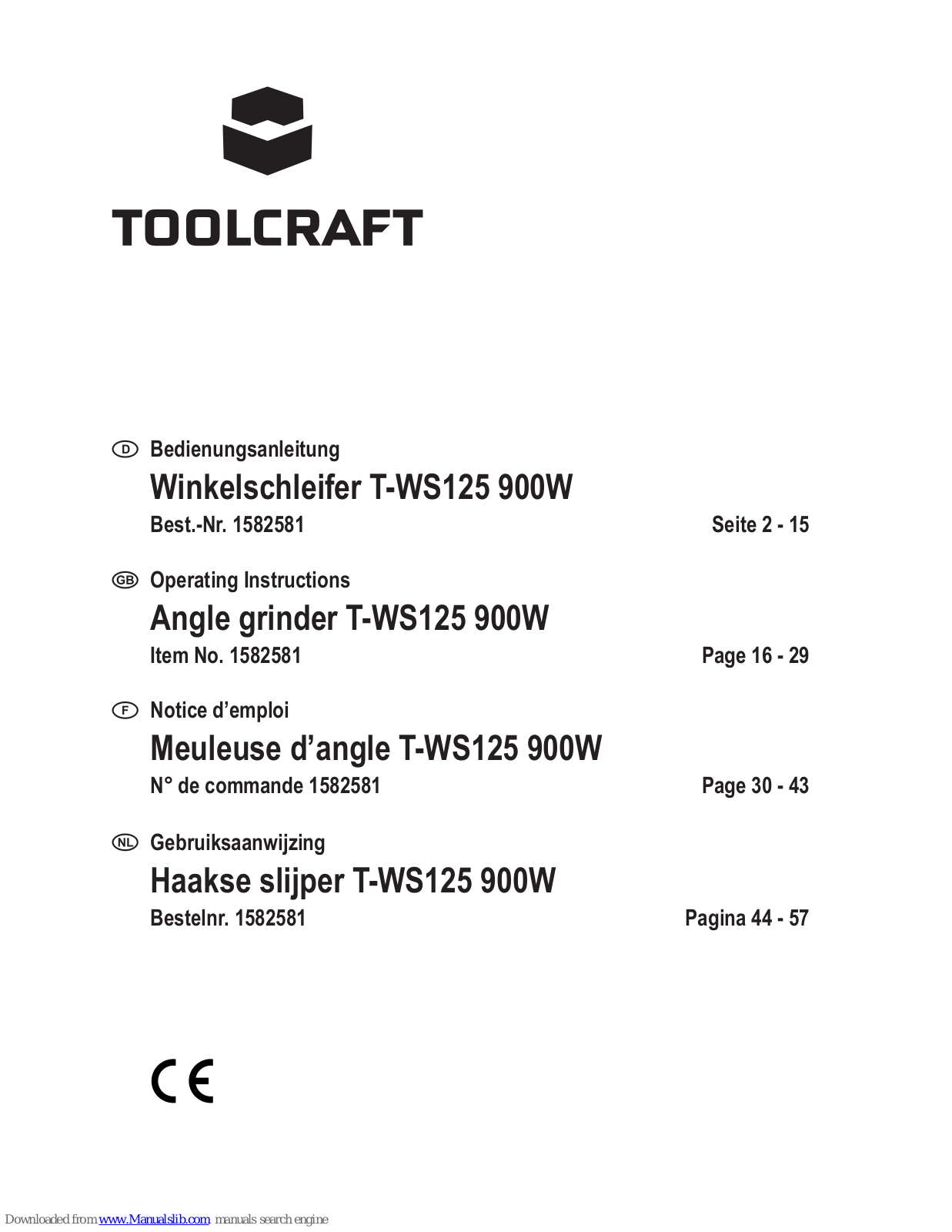 TOOLCRAFT T-WS125 900W Operating Instructions Manual