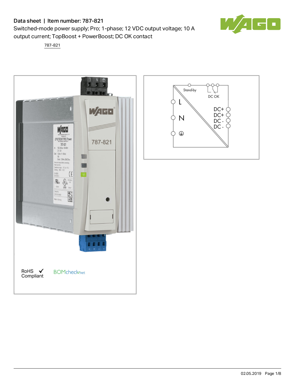 Wago 787-821 Data Sheet