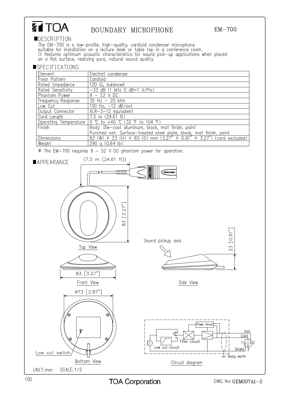 TOA EM-700 User Manual