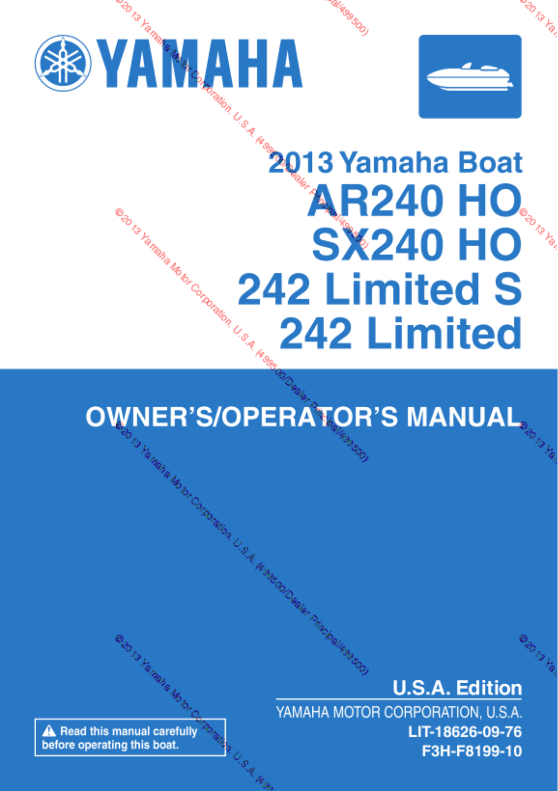 Yamaha AR240 HO (2013), 242 Limited S (2013), SX240 HO (2013) Owner's/operator's Manual