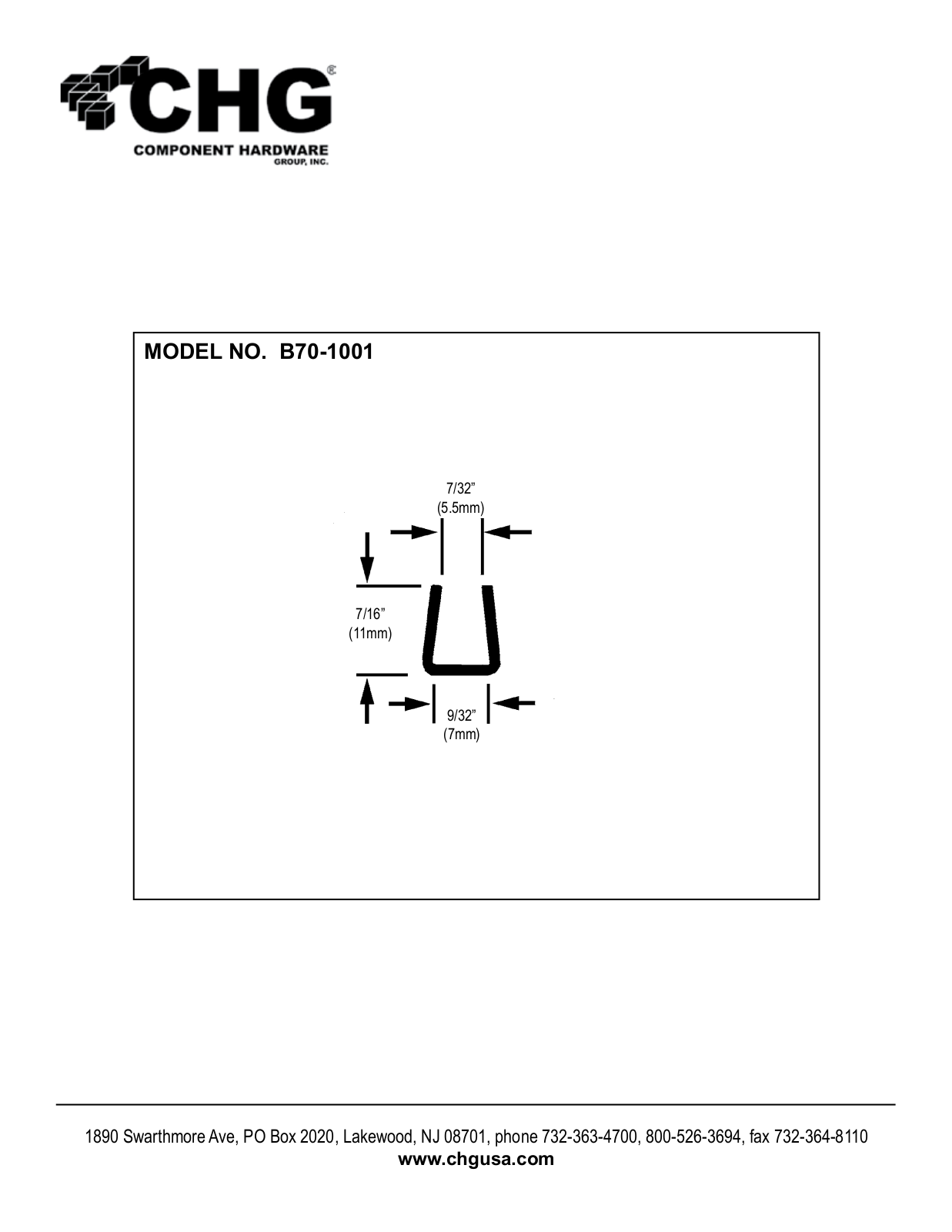 Component Hardware B70-1001 User Manual