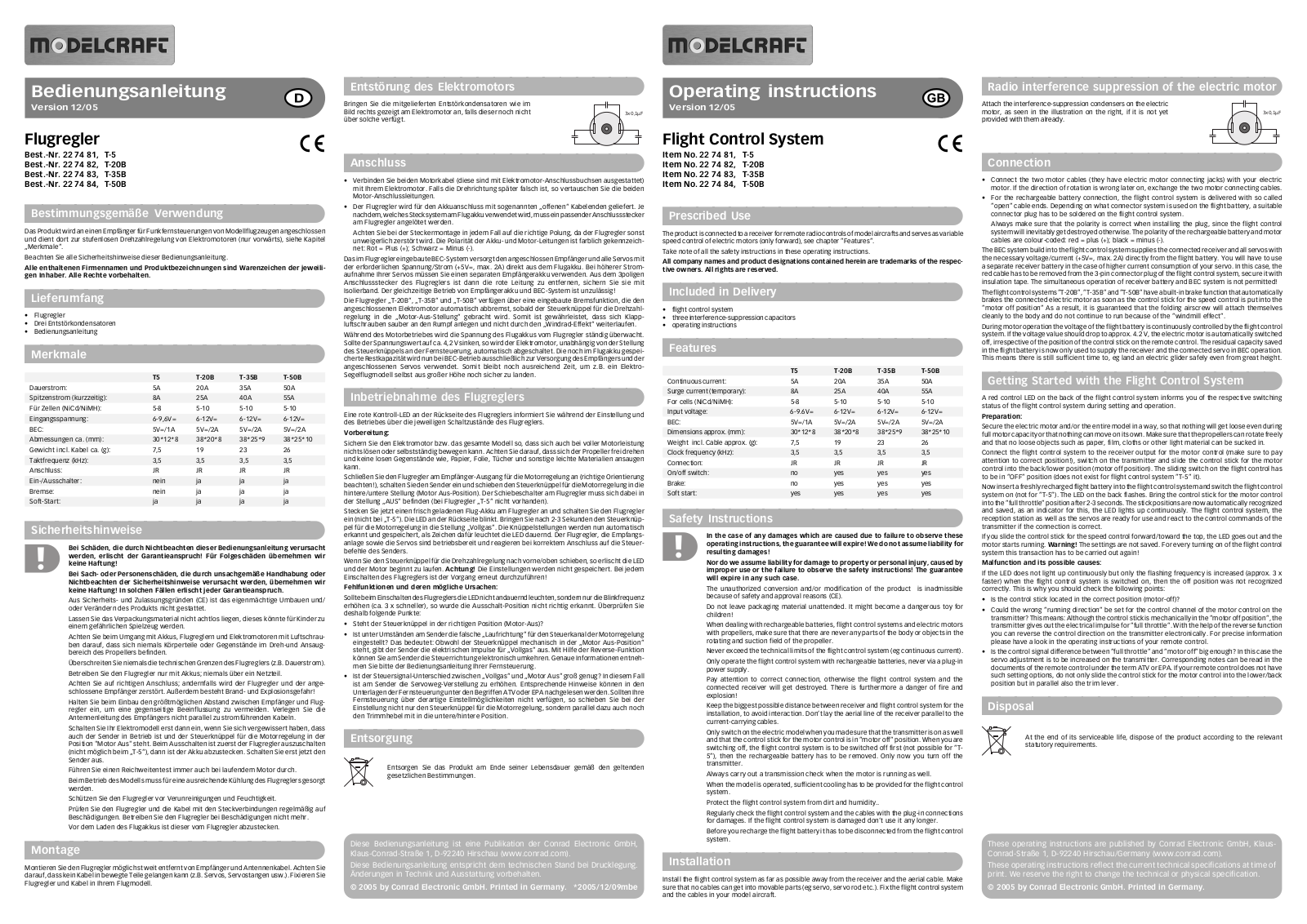 Modelcraft T-5, T-20B, T-35B, T-50B User guide