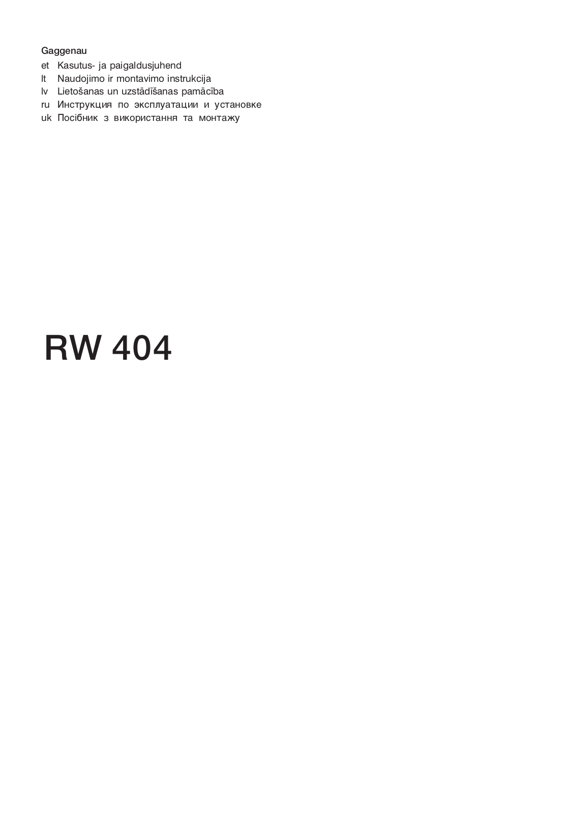 Gaggenau RW404 User Manual