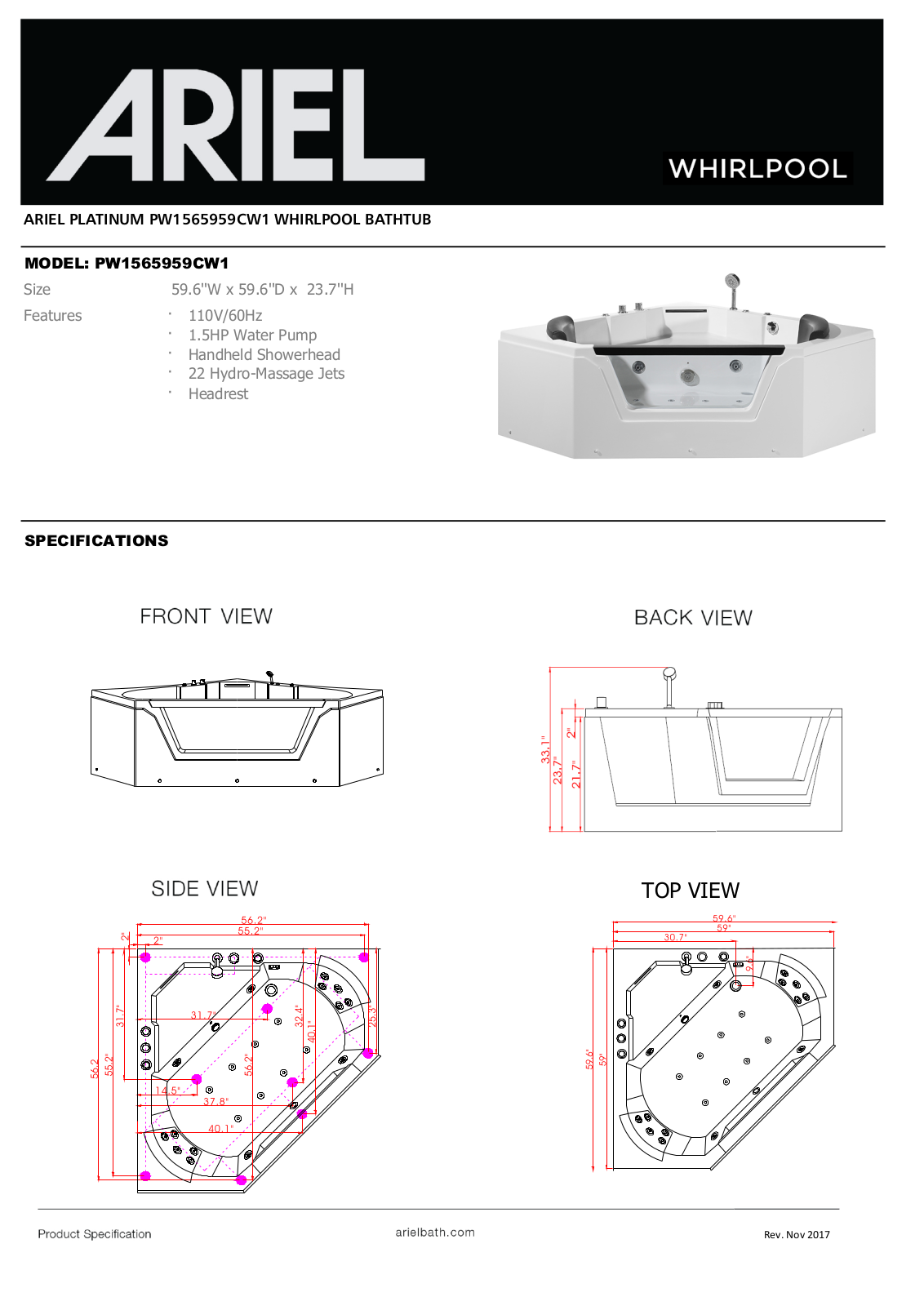 Ariel Bath ZZB1476 Specifications - ManualMachine.com