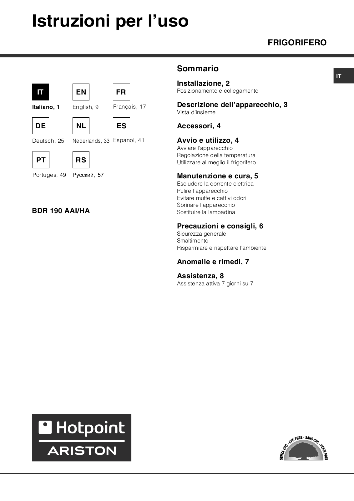 HOTPOINT/ARISTON BDR 190 AAI/HA User Manual