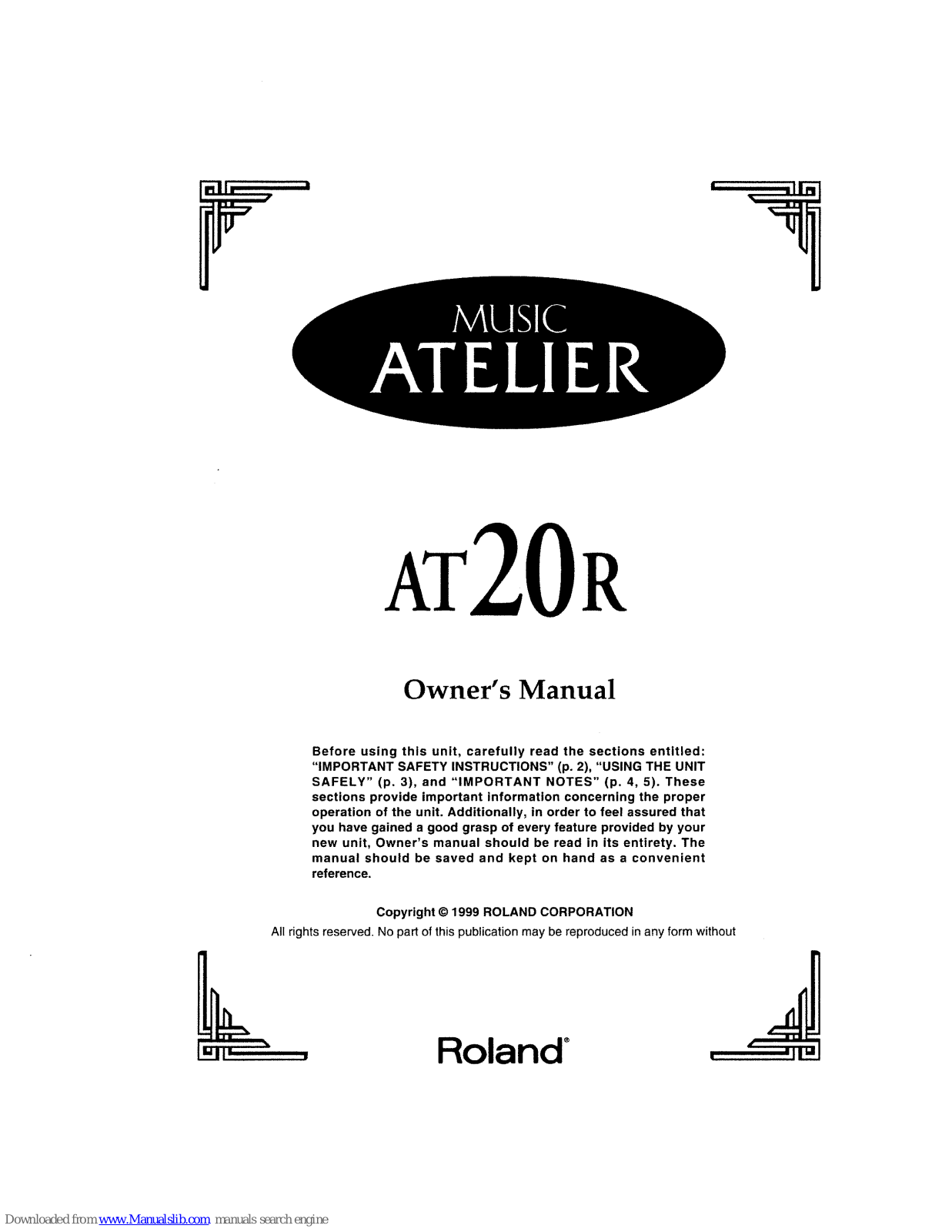 Roland Music Atelier AT-20R Owner's Manual