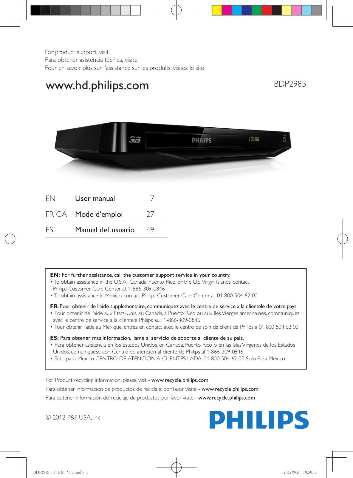 PHILIPS BDP2985 User Manual