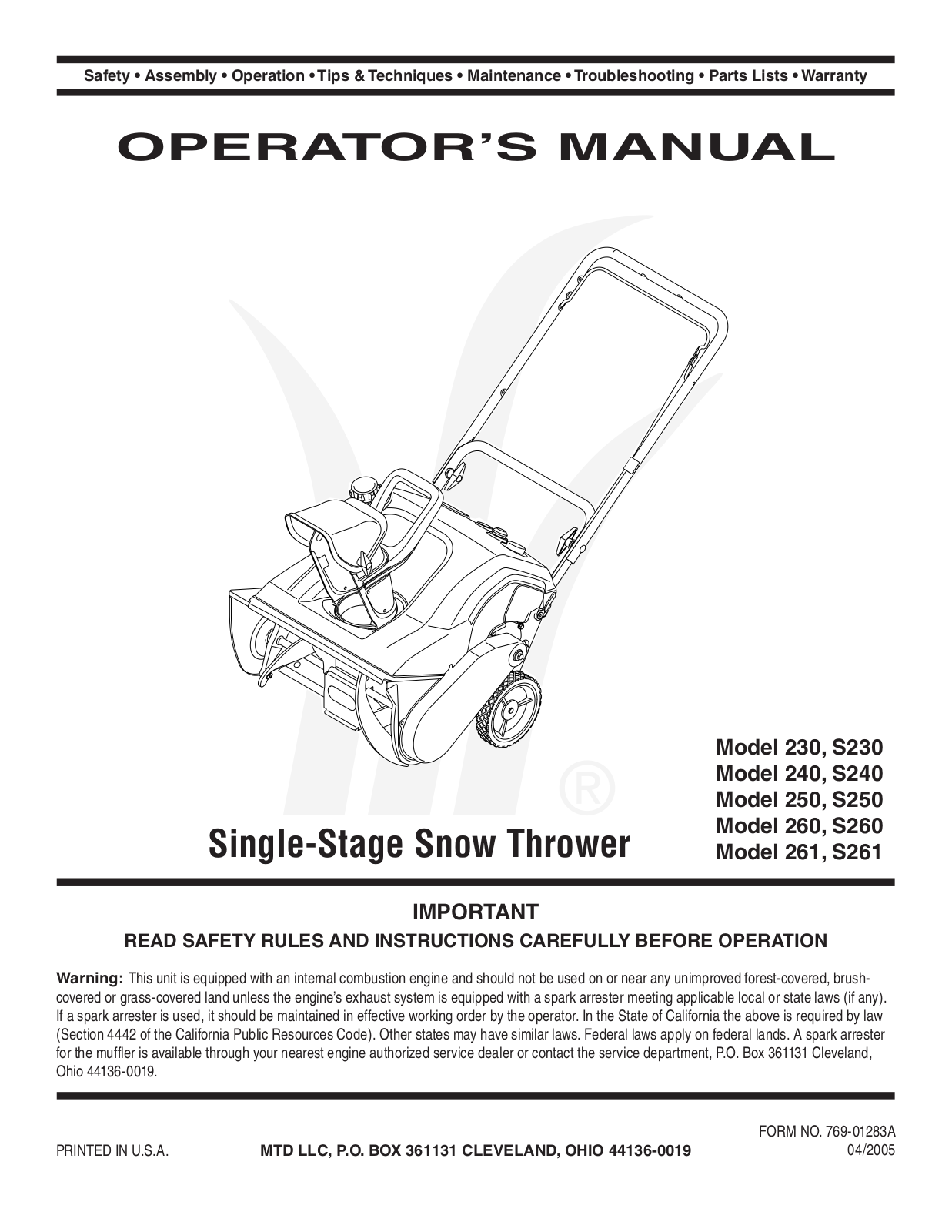 MTD 230 User Manual