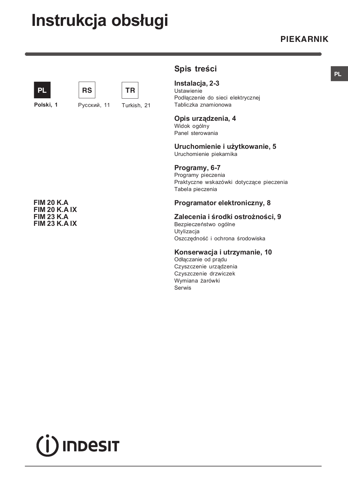 Indesit FIM 20 K.A IX User Manual