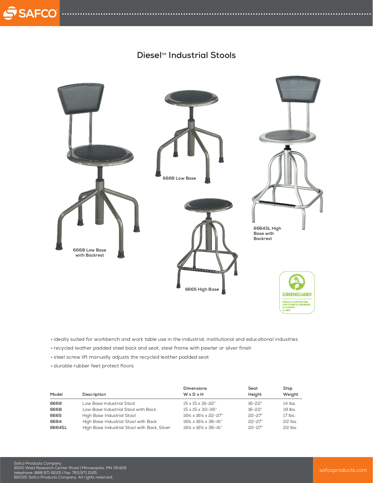 Safco 6665, 6669, 6668, 6664 User Manual