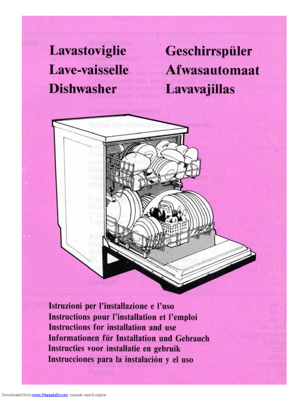 Smeg KEX705,LSE490,LSE490KV,LSE501,LV5010B,STH490 Instructions For Installation And Use Manual