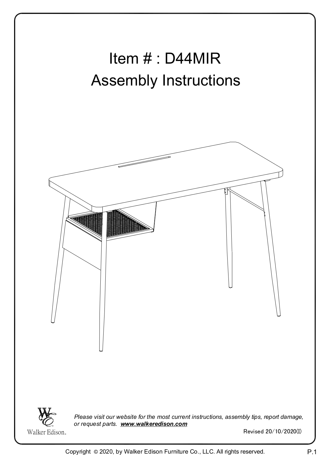 Walker Edison D44MIR Assembly Instructions