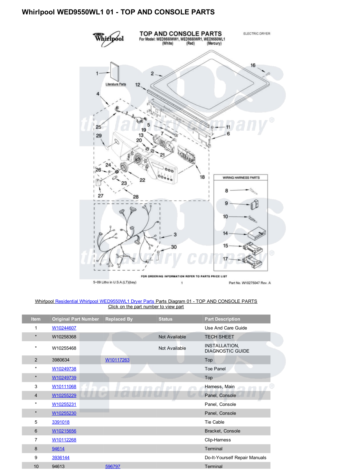 Whirlpool WED9550WL1 Parts Diagram