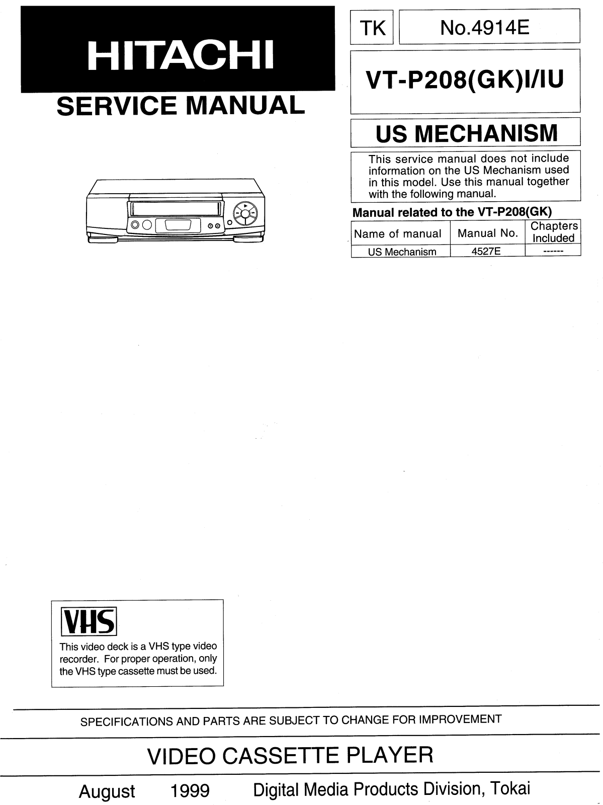 Hitachi VT-P208 Service Manual