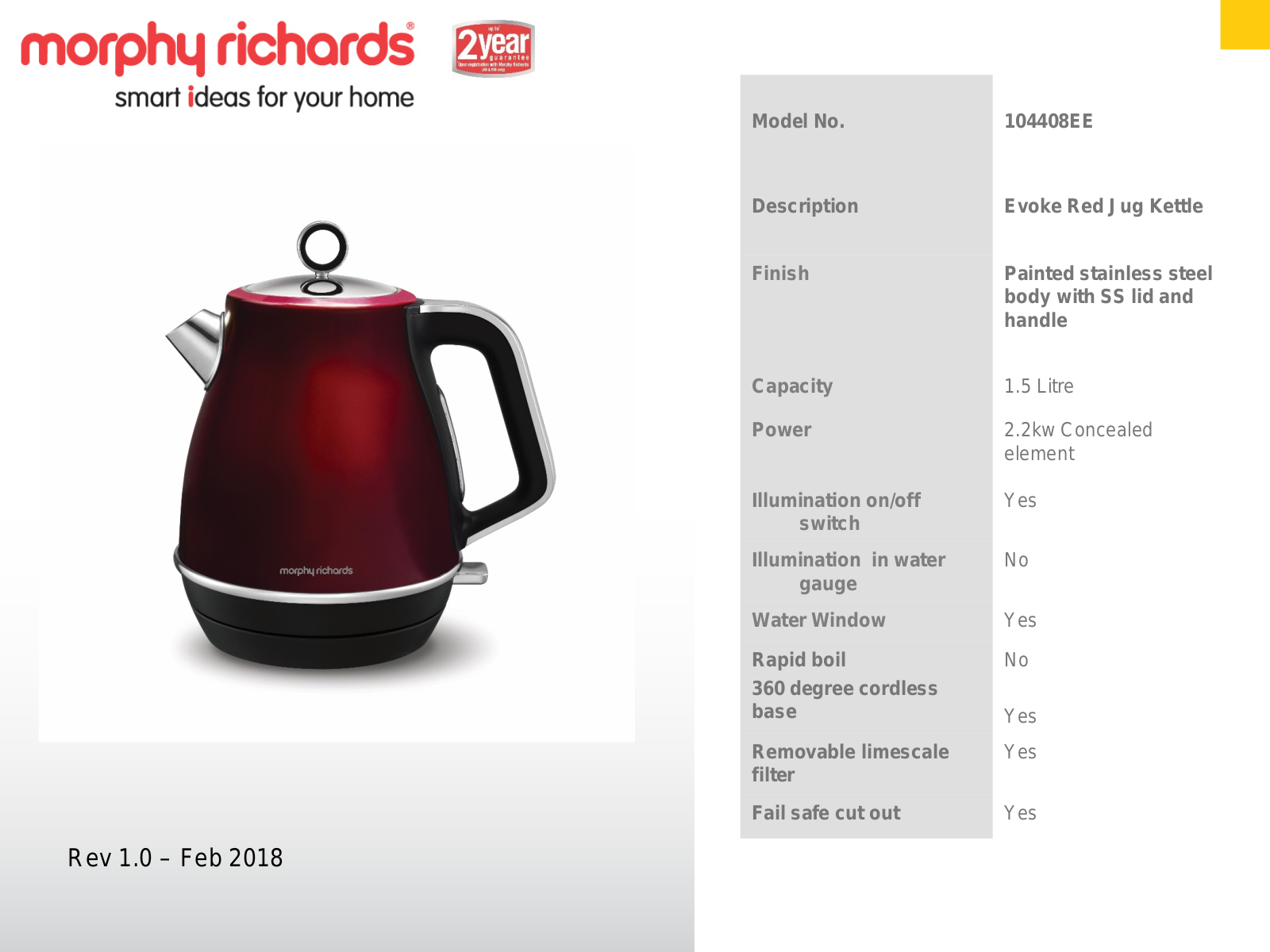 Morphy Richards 104408 Specifications Sheet