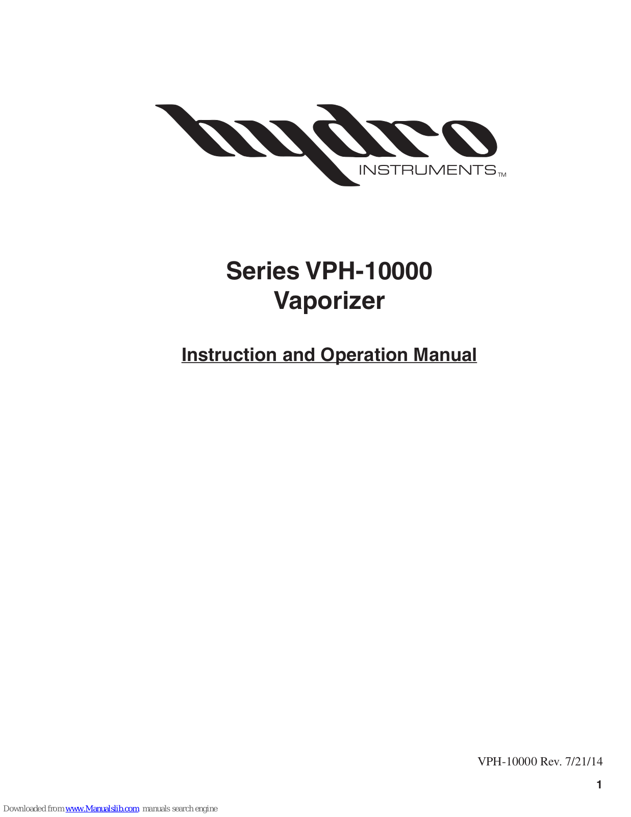 Hydro Instruments VPH-10000 Instruction And Operation Manual