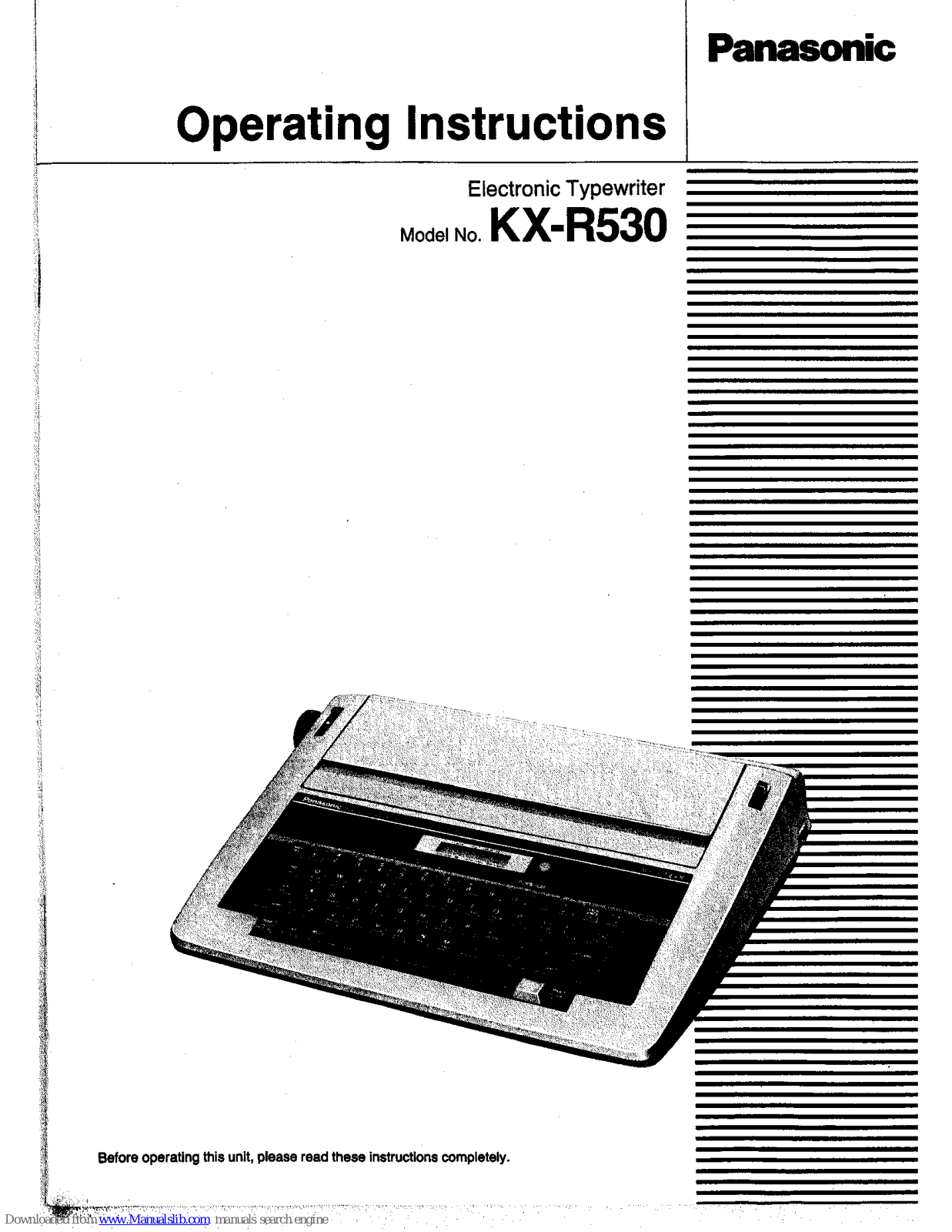 Panasonic KX-R530 - Electronic Typewriter Operating Instructions Manual