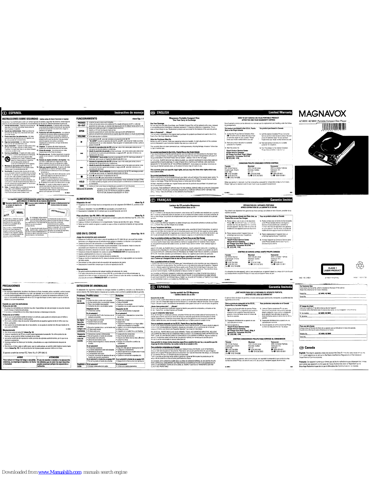 Magnavox AZ6839 - Cd Personel, AZ6849 - Cd Radio Cass Recorder, AZ6849 Instructions For Use Manual