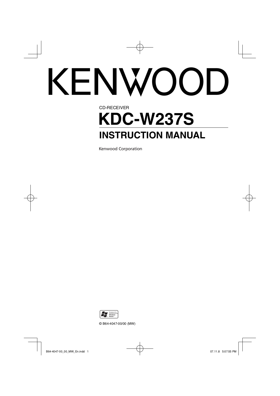 Kenwood KDC-W237S User Manual