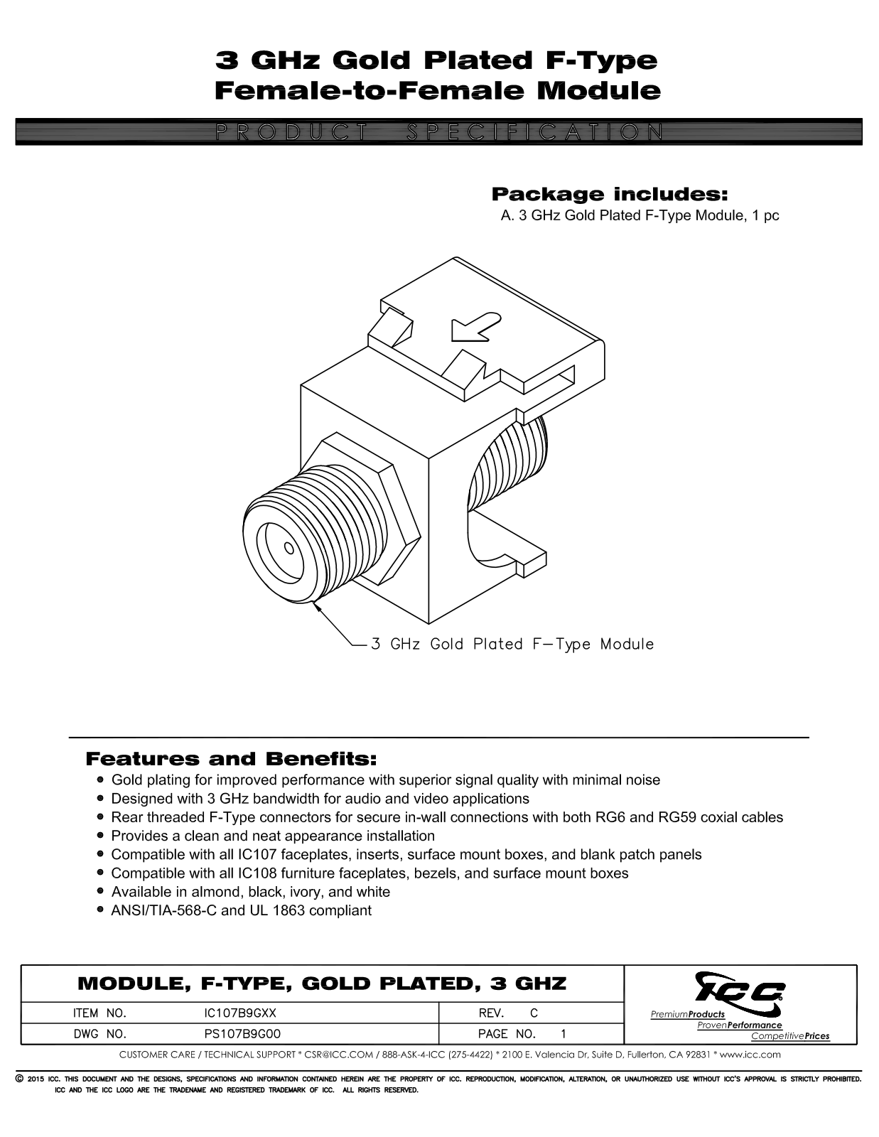 ICC IC107B9GAL Specsheet