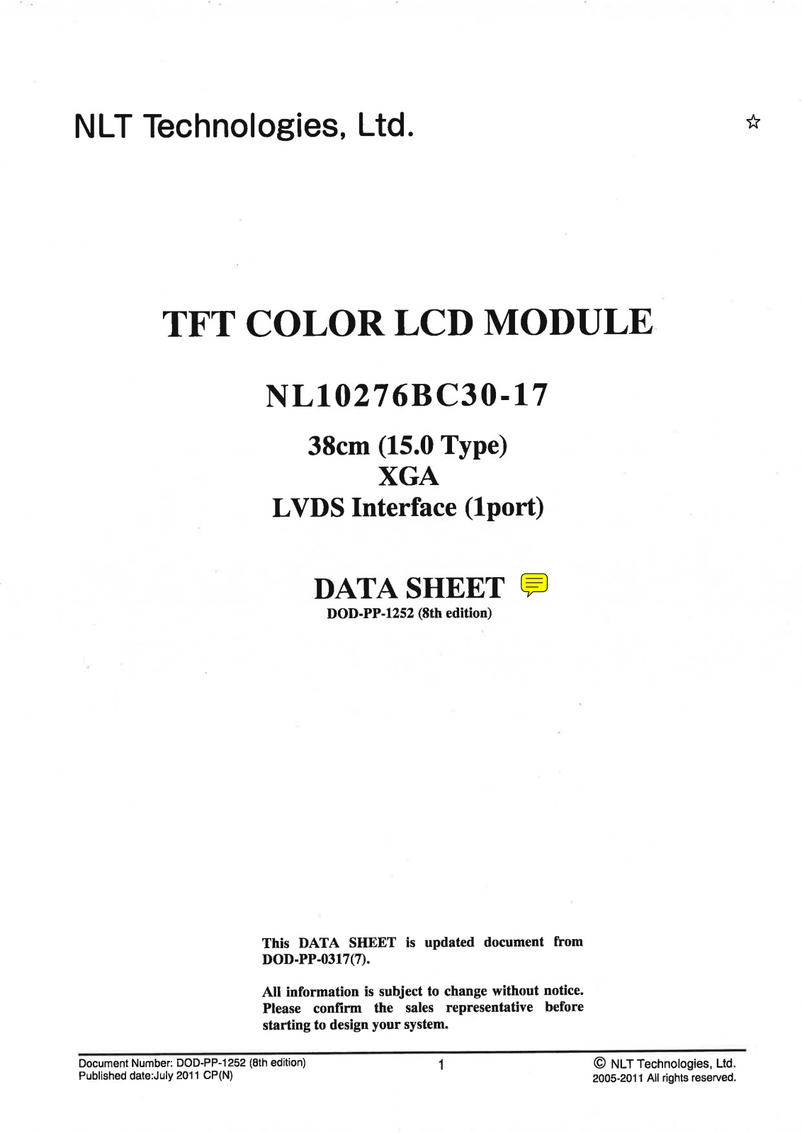 NEC NL10276BC30-17 Specification