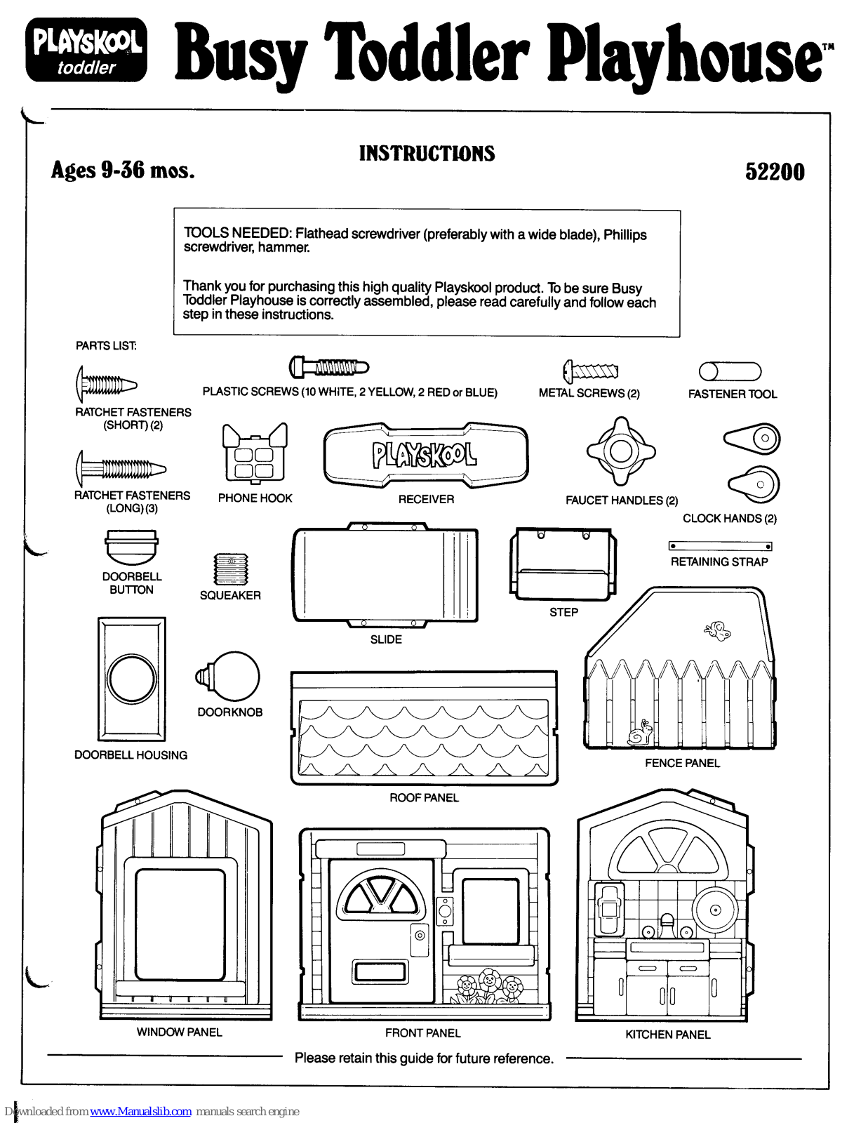 Playskool Busy Toddler Playhouse 52200 Instructions Manual