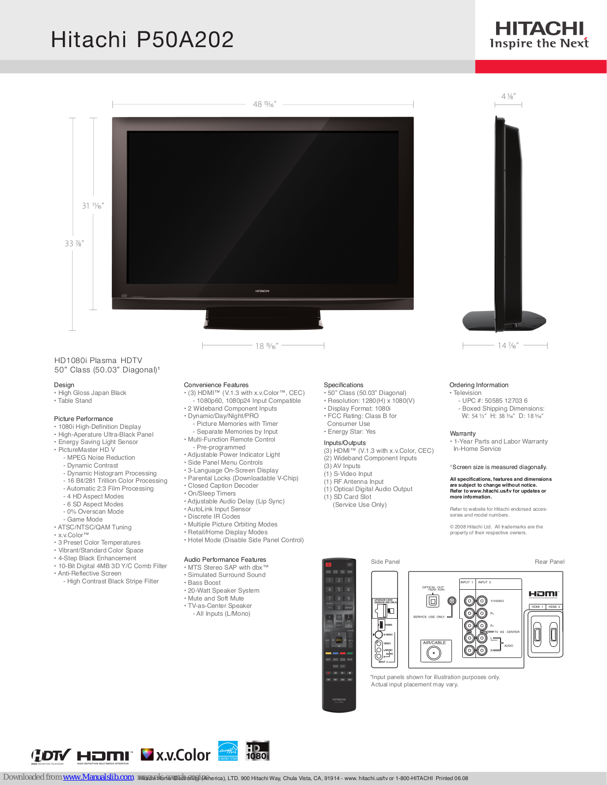 Hitachi P50A202 Specifications - ManualMachine.com