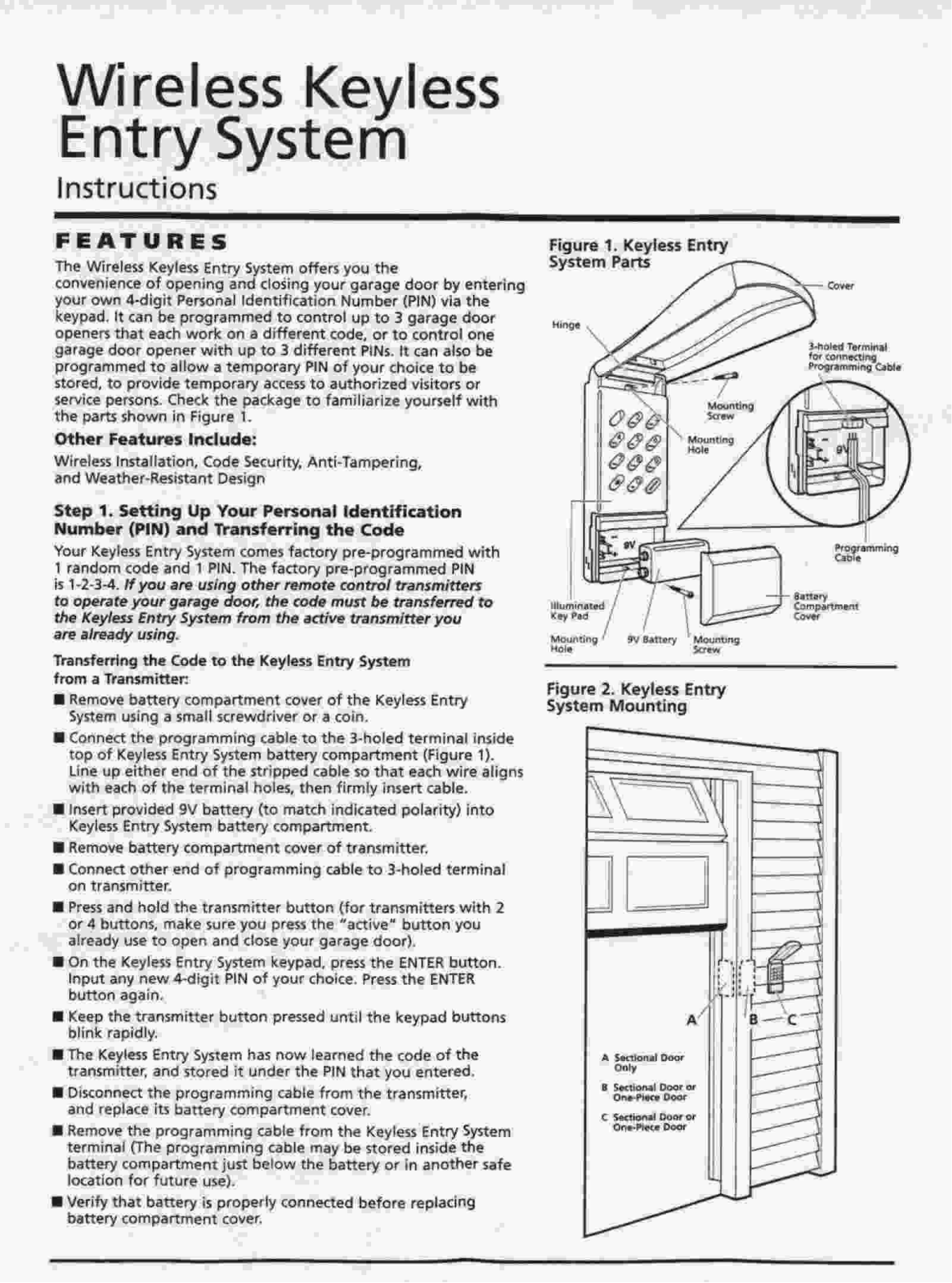 Marantec America WK240 WIRELESS KEYLESS ENTRY SYSTEM OPERATING INSTRUCTIONS