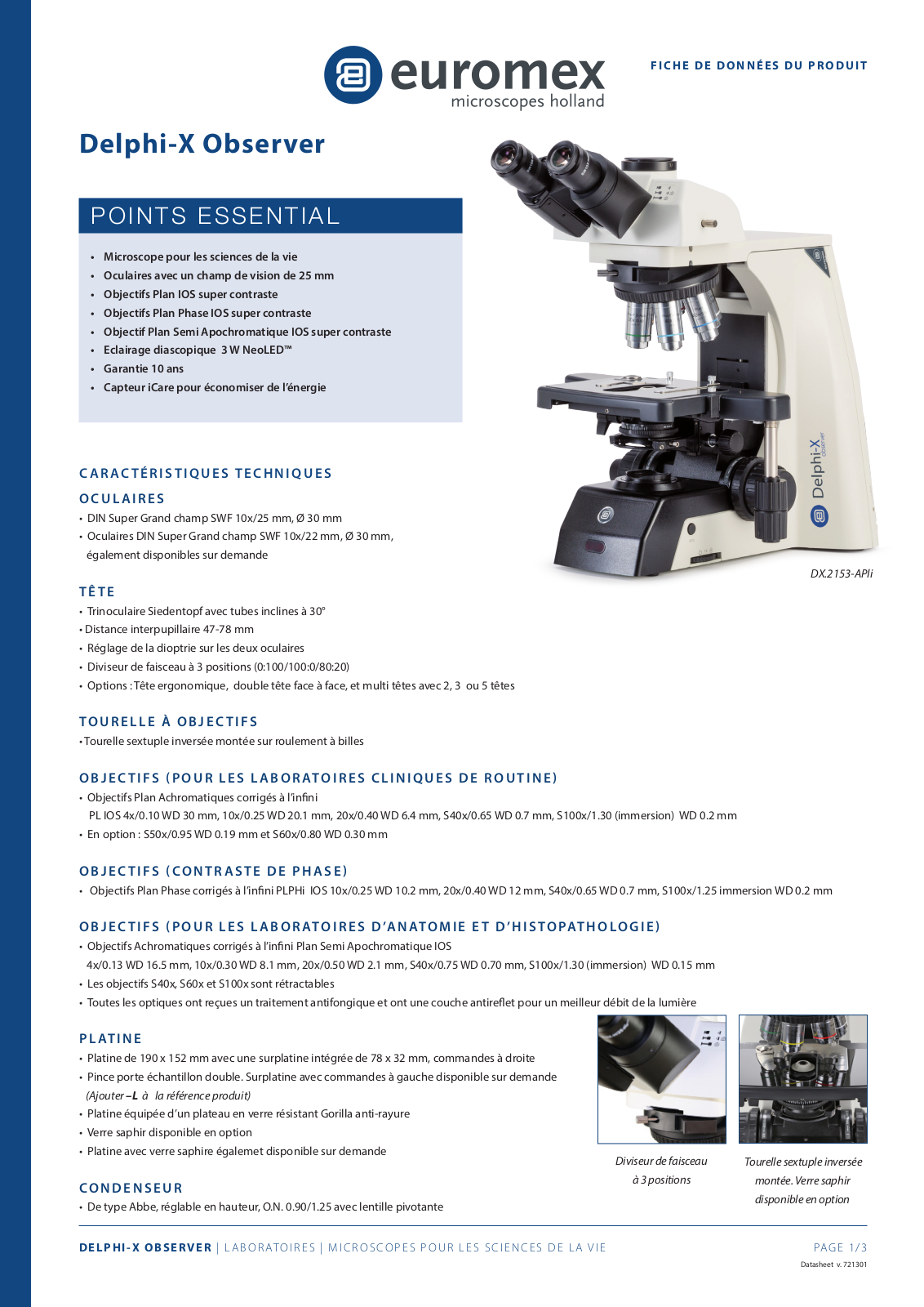 Euromex DX.1153-PLi, DX.1153-PLFi, DX.1153-PLPHi, DX.2153-PLi, DX.2153-PLFi Data sheet