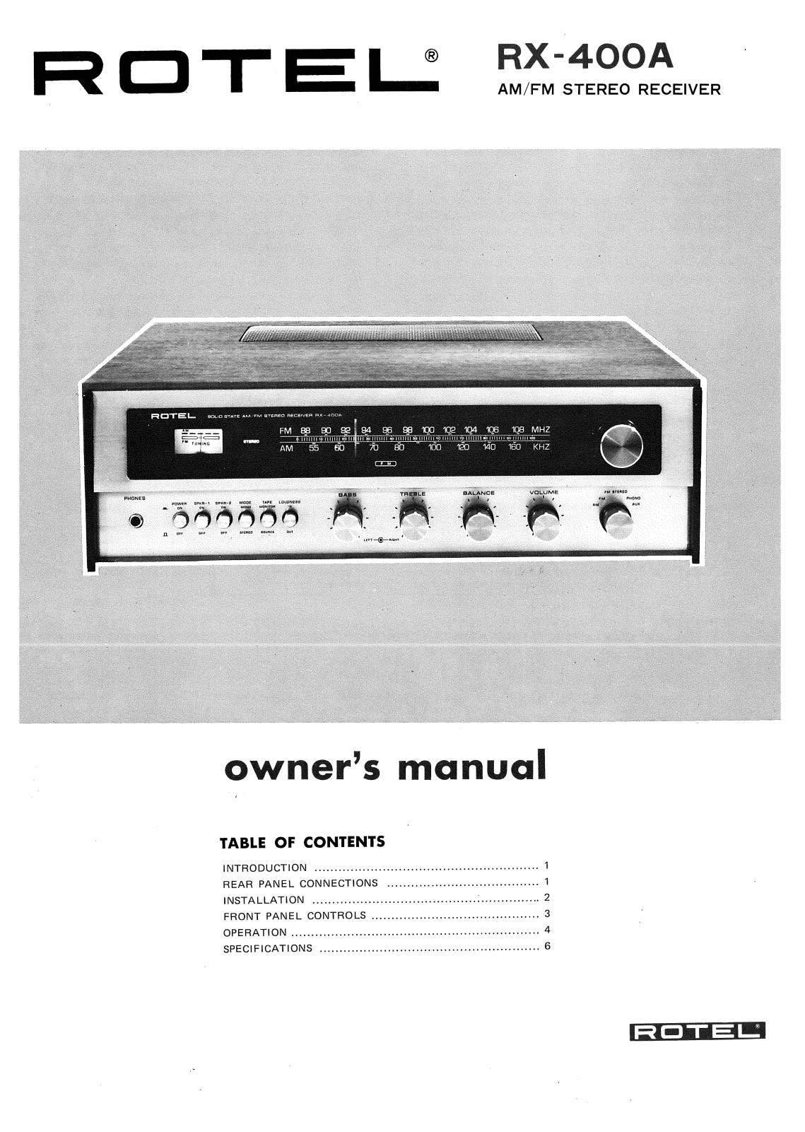 Rotel RX-400A User Manual