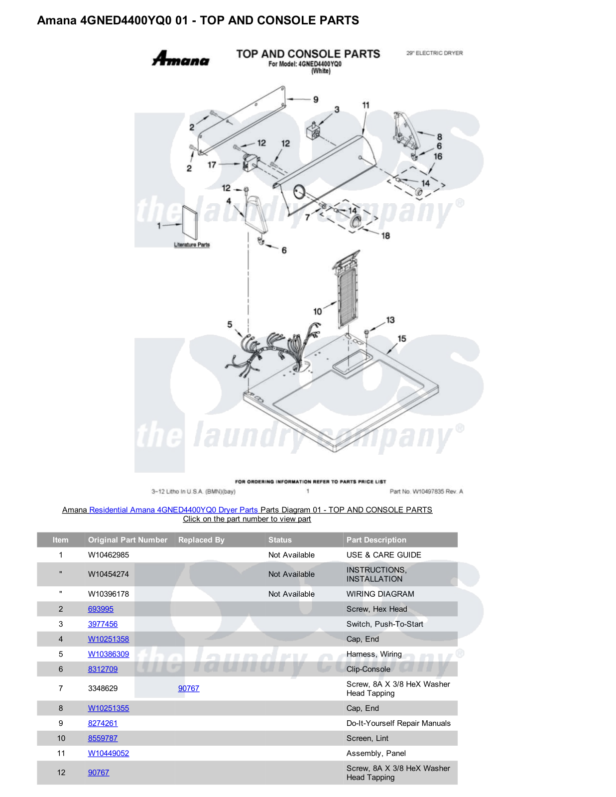 Amana 4GNED4400YQ0 Parts Diagram