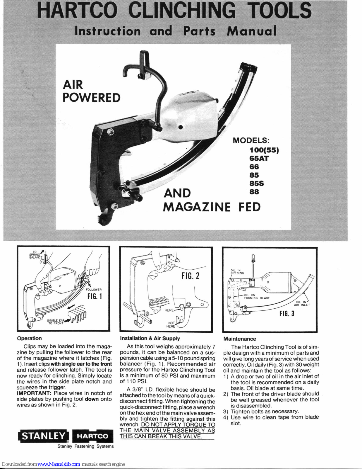 Stanley 100, 55, 65AT, 66, 85 Quick Manual