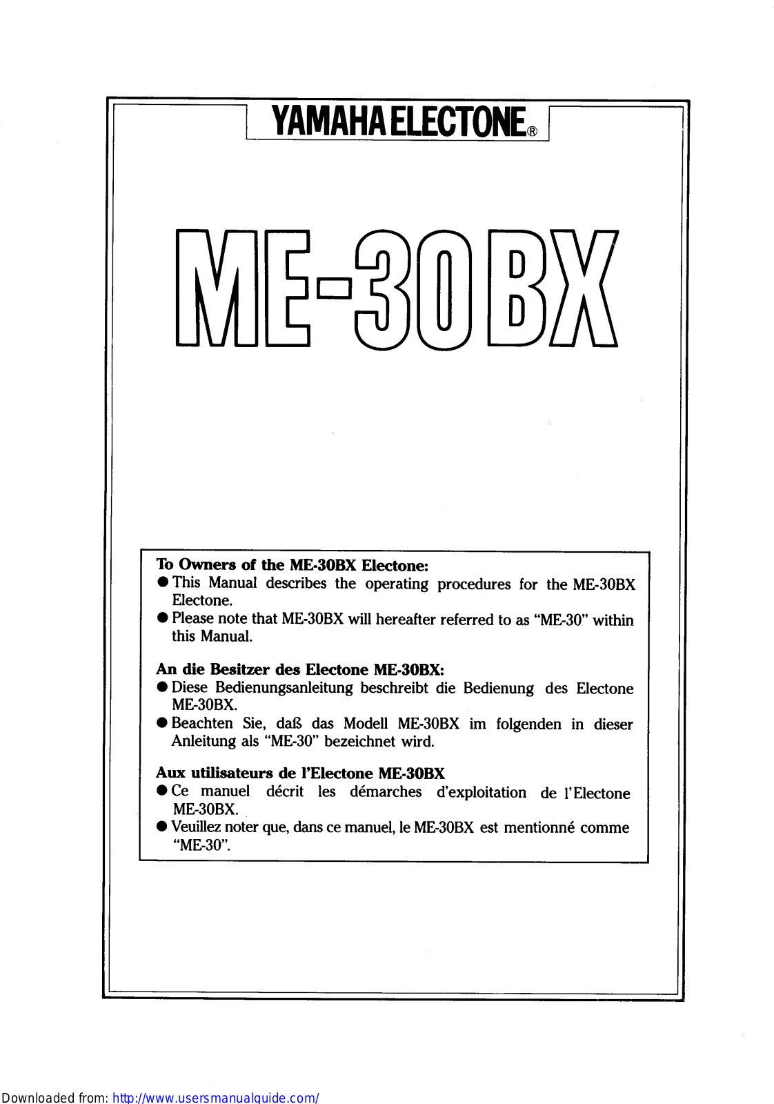 Yamaha Audio ME-30BX User Manual