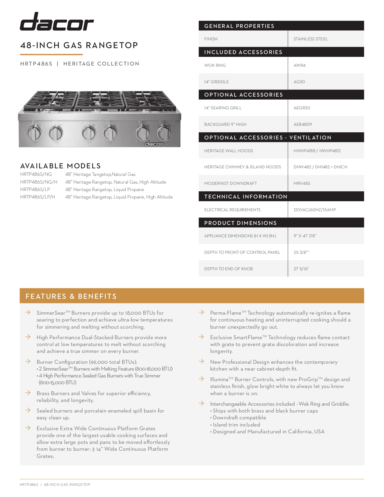 Dacor HRTP486SNGH Specifications - ManualMachine.com