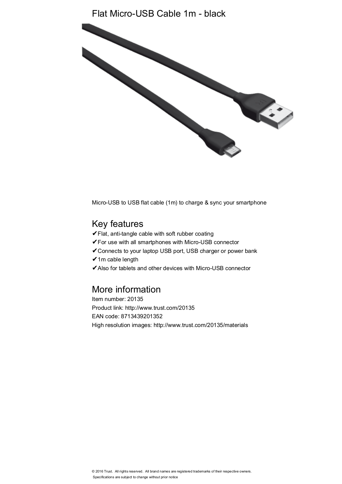 Trust Flat Micro-USB Cable 1m User Manual