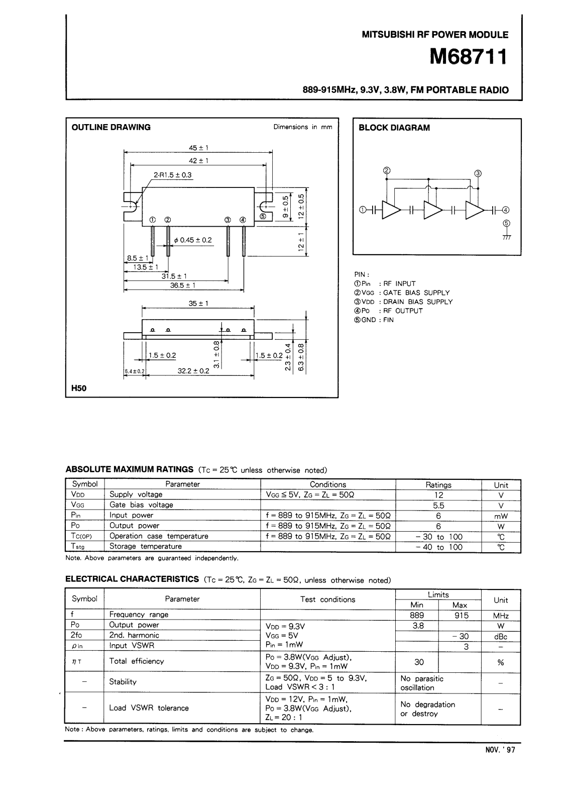 Mitsubishi M68711 Datasheet