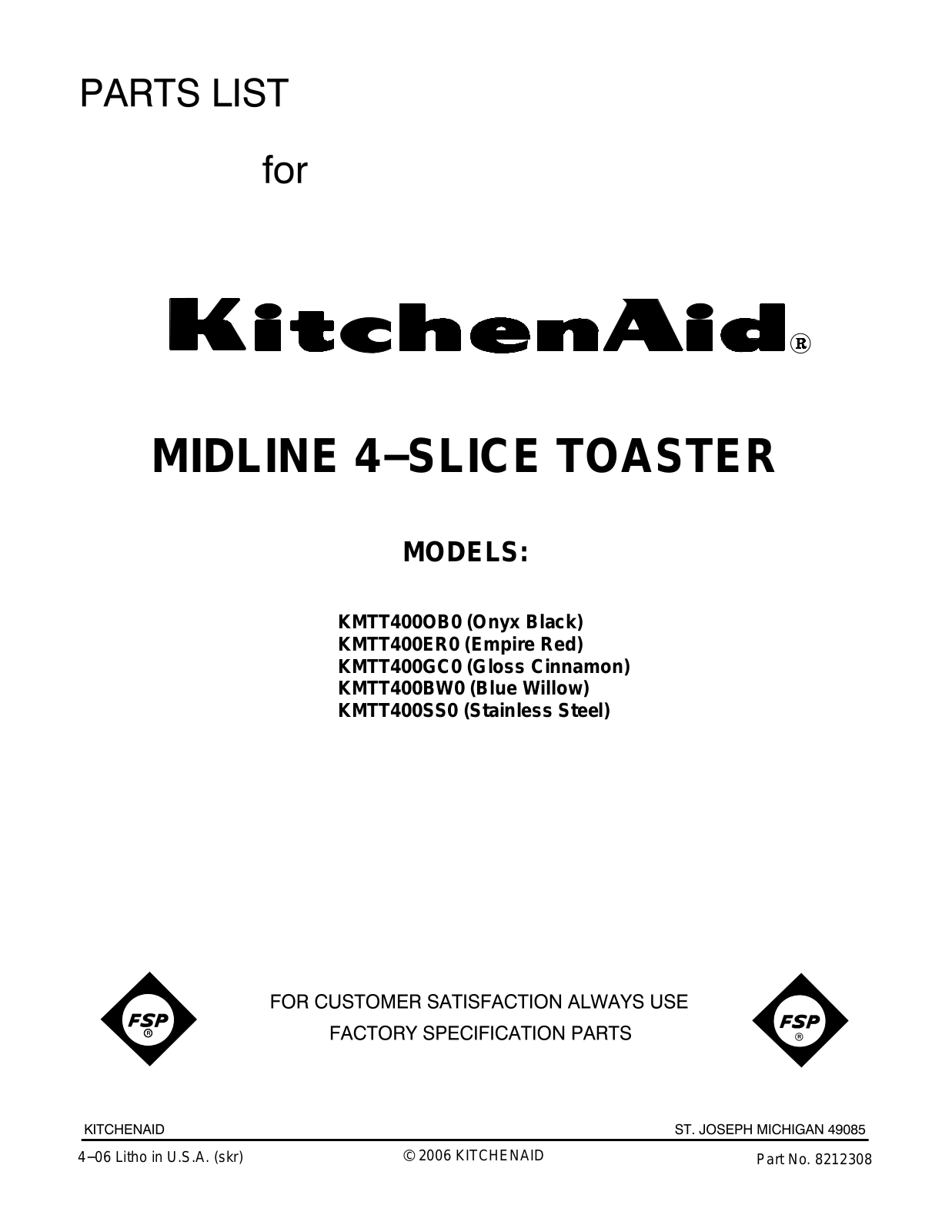 KitchenAid KMTT400BW0, KMTT400GC0, KMTT400SS0, KMTT400OB0, KMTT400ER0 User Manual