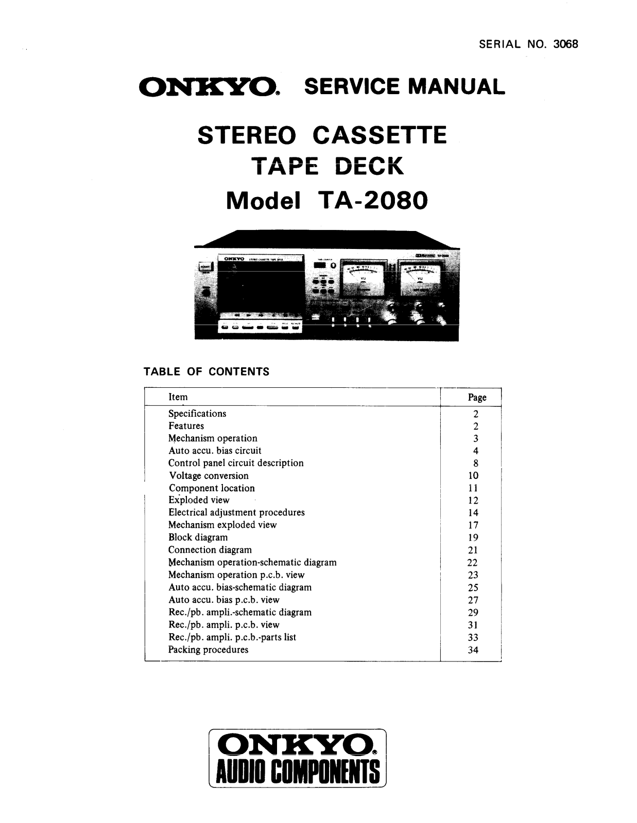 Onkyo TA-2080 Service manual