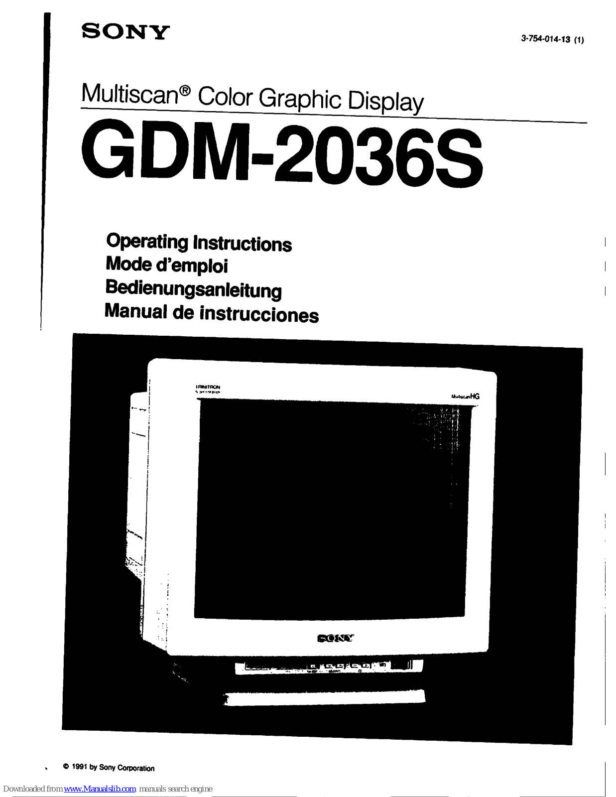 Sony Multiscan GDM-2036S Operating Instructions Manual