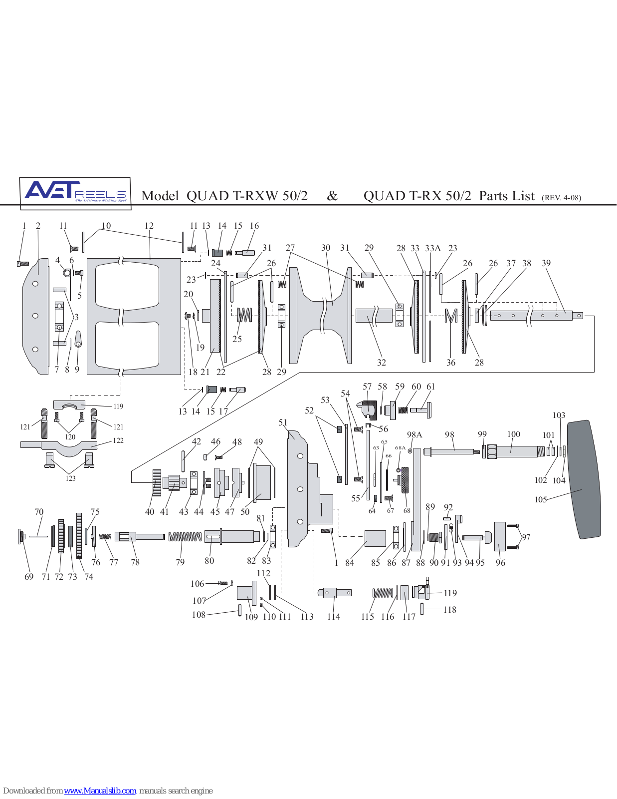 Avet Reels Fishing Reel QUAD T-RX 50/2, QUAD T-RXW 50/2 Parts List