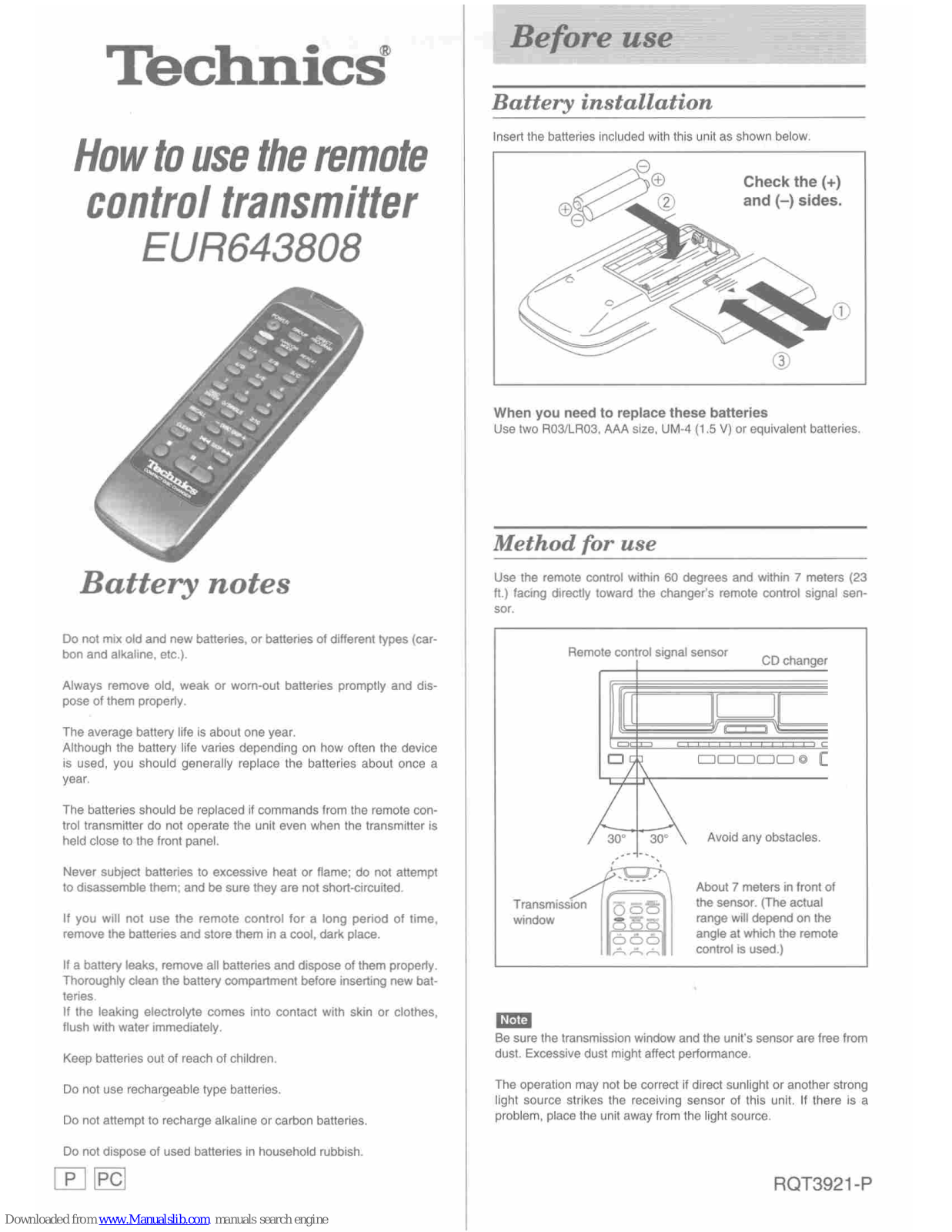 Technics EUR643808 How To Use Manual