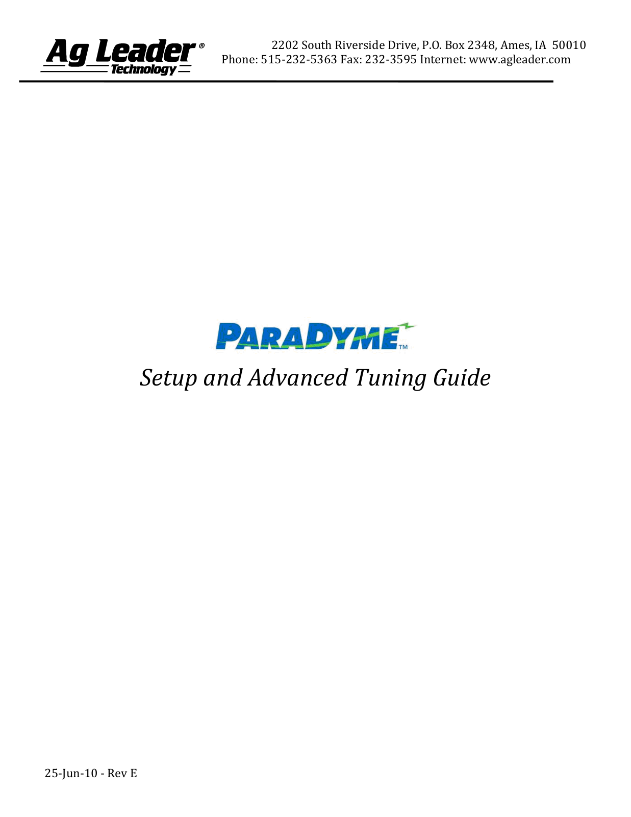 Ag Leader ParaDyme Tuning Guide