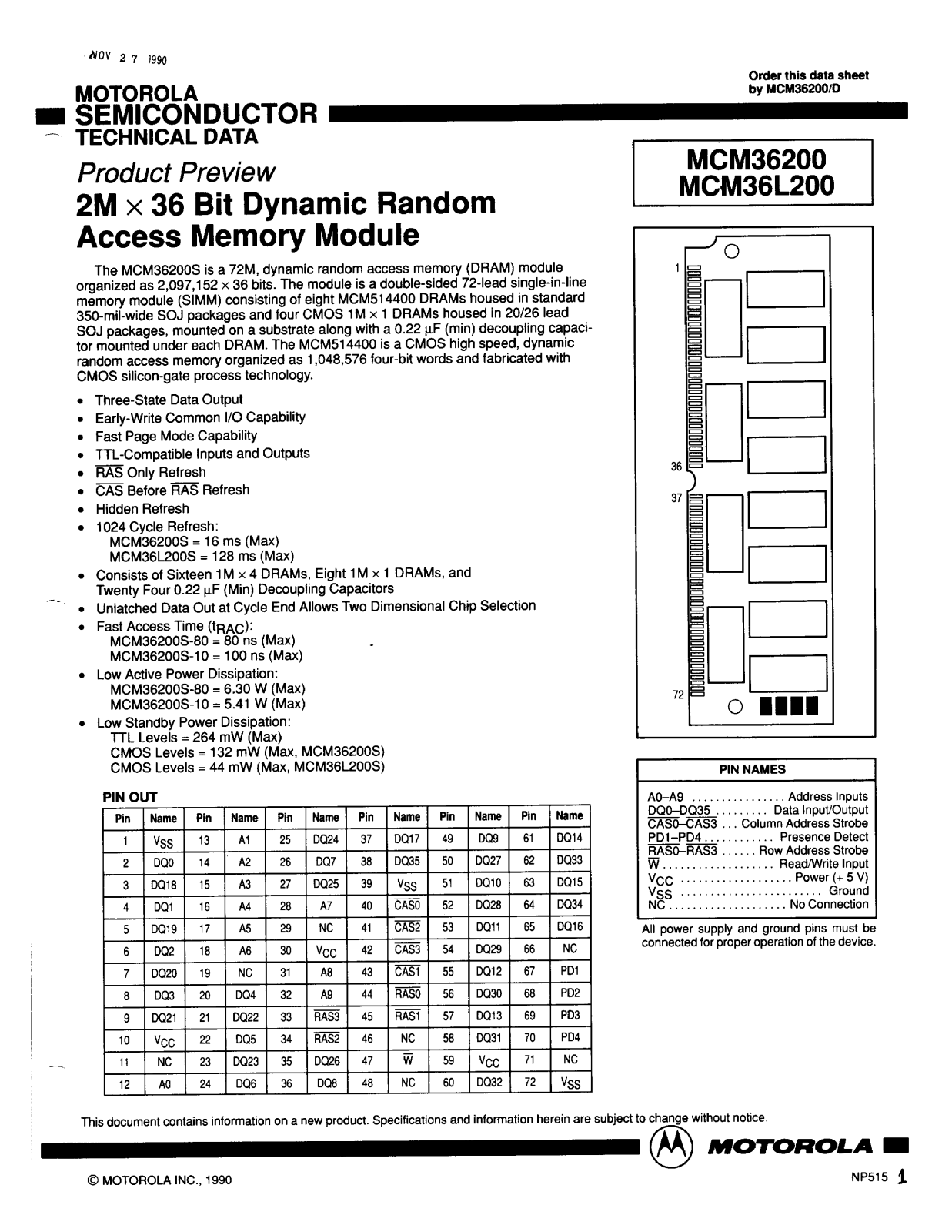 Motorola MCM36L200SG10, MCM36L200S80, MCM36200S80, MCM36200SG10, MCM36200SG80 Datasheet